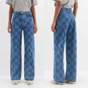 FRAME Le High 'N' Tight Wide Leg Jeans in Indigo Check Checkered Size 31
